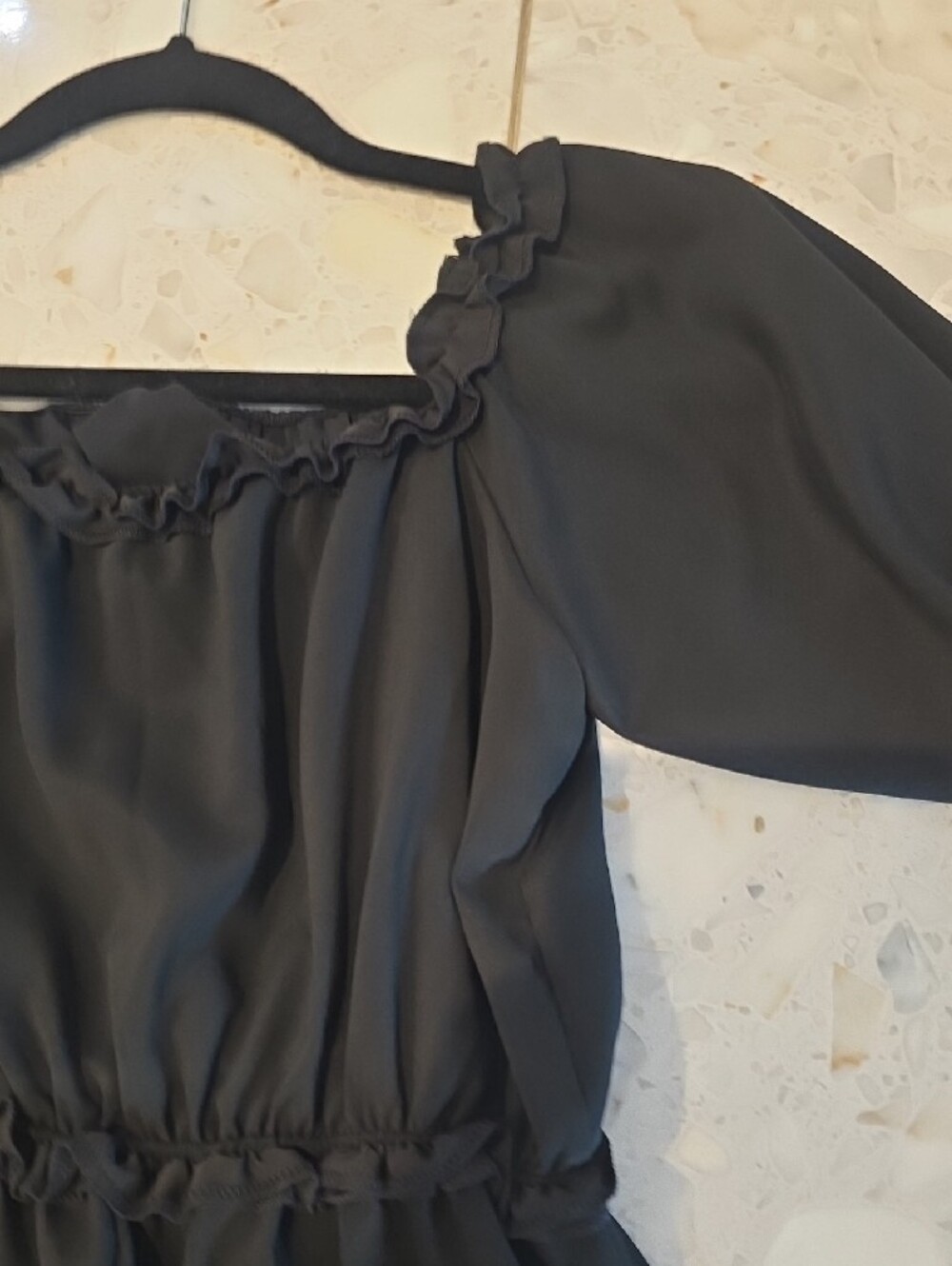 Black Puff-Sleeve Midi Dress with Elastic Waist - Picture 5 of 5